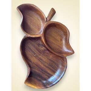 Vintage Mid Century Monkey Pod Wood Leaf Serving Tray Hawaii Woodcraft